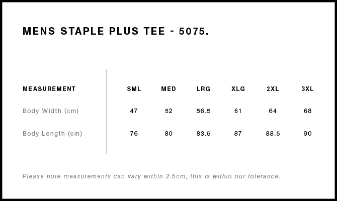 Size Guide - Style 5075